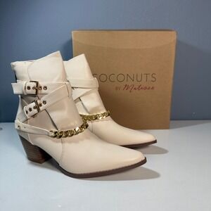 Coconuts by Matisse Jill Ankle Boots Gold Buckle Chain Booties Womens 7.5 Ivory